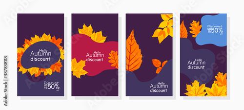 set of banners with leaves for autumn sale promotion social media stories