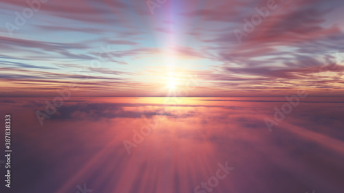 fly above clouds sunset landscape