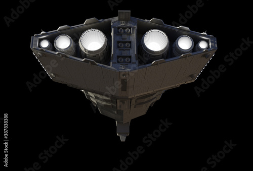Fotografering Light Spaceship Battle Cruiser - Rear View from Below, 3d digitally rendered sci