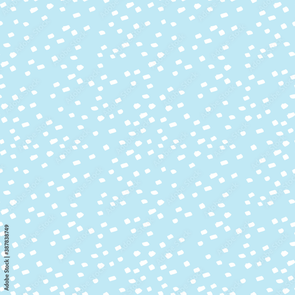 Doodle seamless pattern of handrawn strokes, vector abstract background, white dots on blue background, winter concept. Snow illustration	