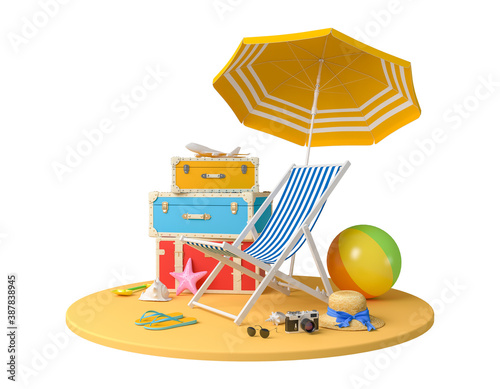 Photography Traveler accessories, beach travel summer holiday vacation accessories on white