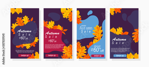 autumn sale banners with leaves for mobile promotion and social media advertisement