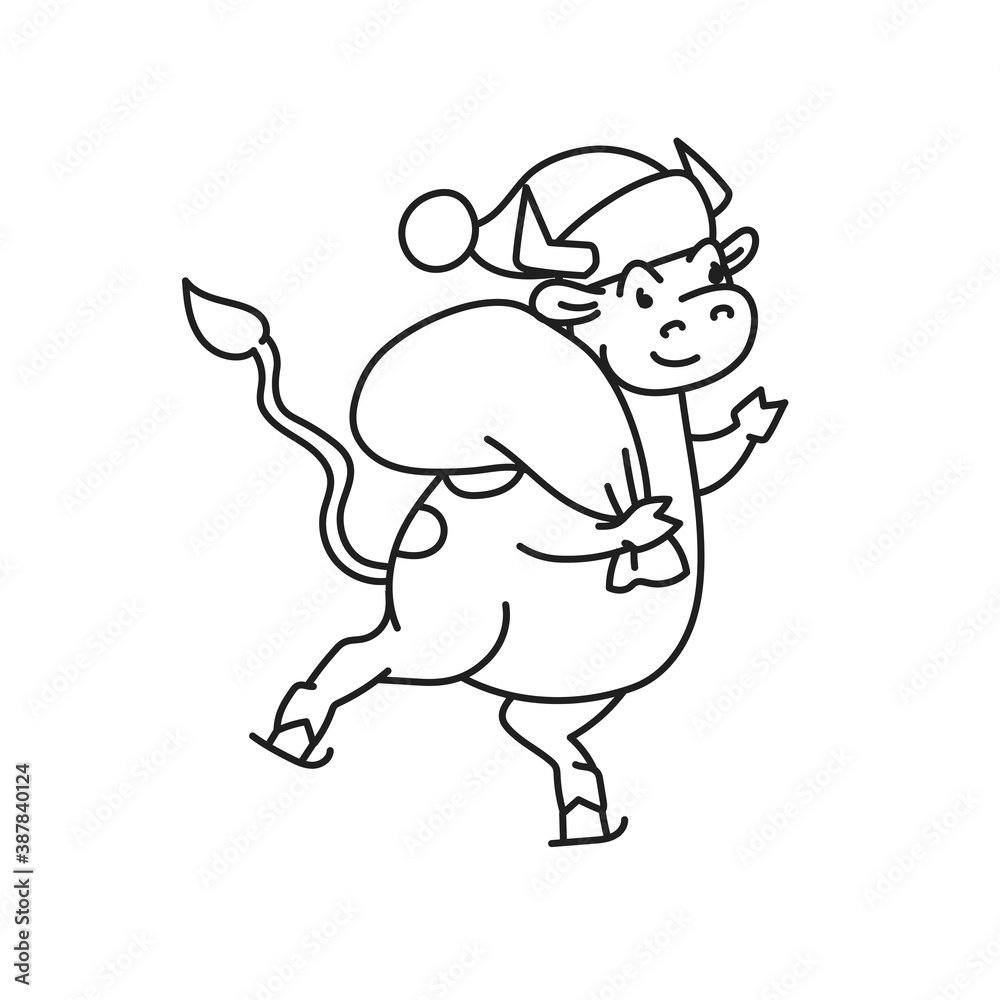 White bull dressed as Santa Claus - chinese new year symbol or logo for kids stickers