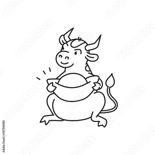 White metal bull with lucky chinese talisman - chinese new year symbol or logo for kids stickers