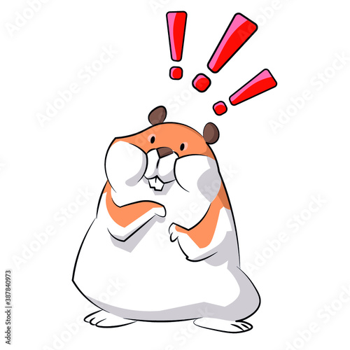 Hamster surprised with symbols of exclamation