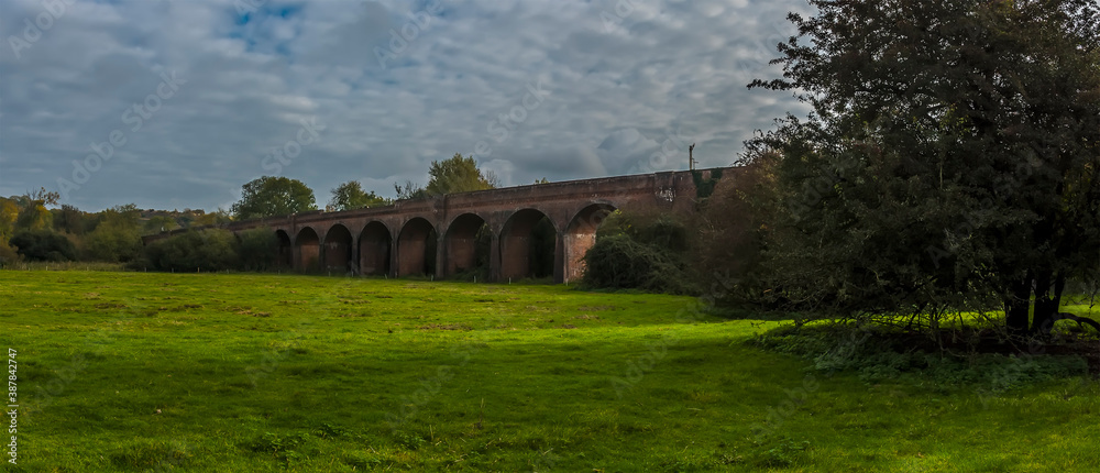A panorama view down the side of the Hockley viaduct at Winchester, UK in Autumn