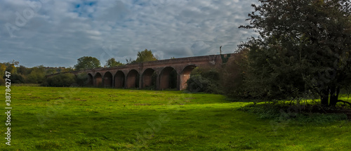 A panorama view down the side of the Hockley viaduct at Winchester, UK in Autumn