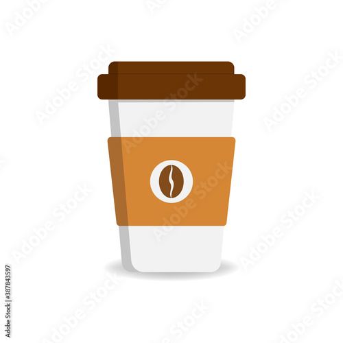 Coffee cup vector illustration isolated on background. Plastic coffee cup with hot coffee in flat style.