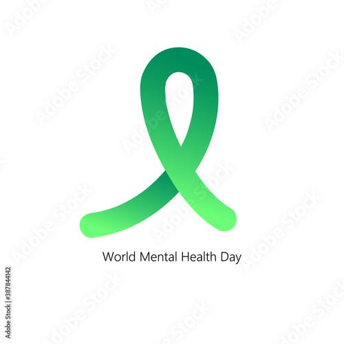 World mental health day concept. Green awareness ribbon shape on white background