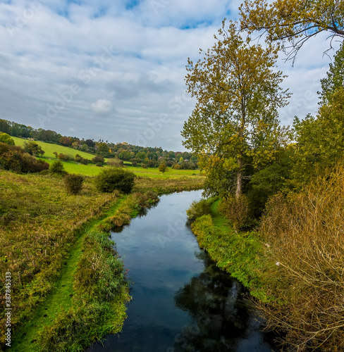 A panorama view over the River Itchen from the Hockley viaduct at Winchester, UK in Autumn photo