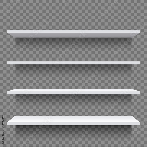 Shelf. White empty shelf shelves on wall.
