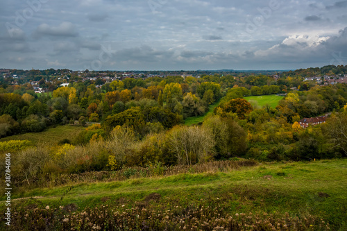 Fotografie, Obraz A panorama view north from St Catherines Hill towards Winchester, UK in Autumn