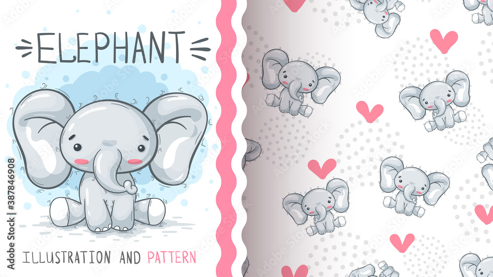 Fototapeta premium Cute teddy elephant - seamless pattern