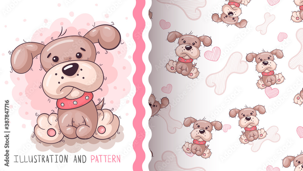 Cute teddy dog - seamless pattern.