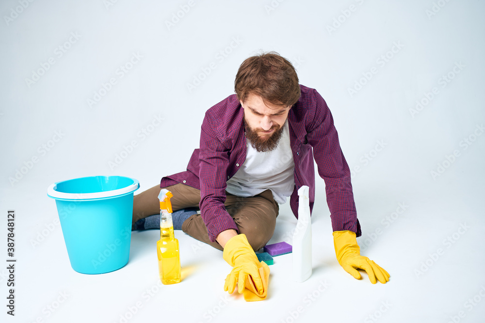 man wearing rubber gloves cleaning interior service professional man wearing rubber gloves cleaning interior service professional