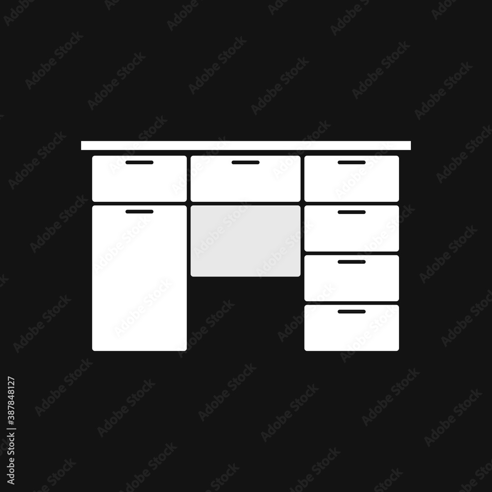 White Luxury office table, flat design, isolated on black background White Luxury office table, flat design, isolated on black background