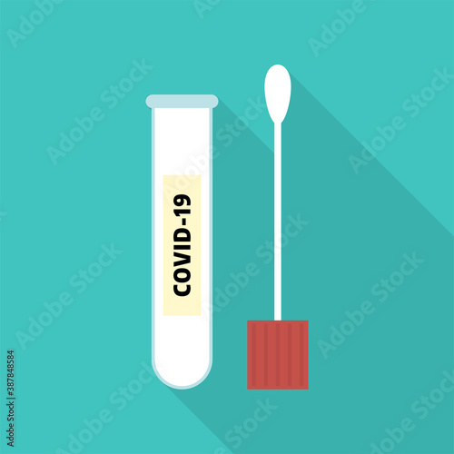 Coronavirus cotton swab test tube. Covid-19. Isolated on blue background. Vector flat illustration.