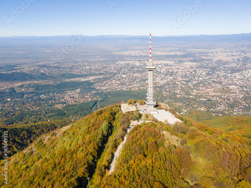 Kopititoto tower, Vitosha Mountain and city of Sofia, Bulgaria