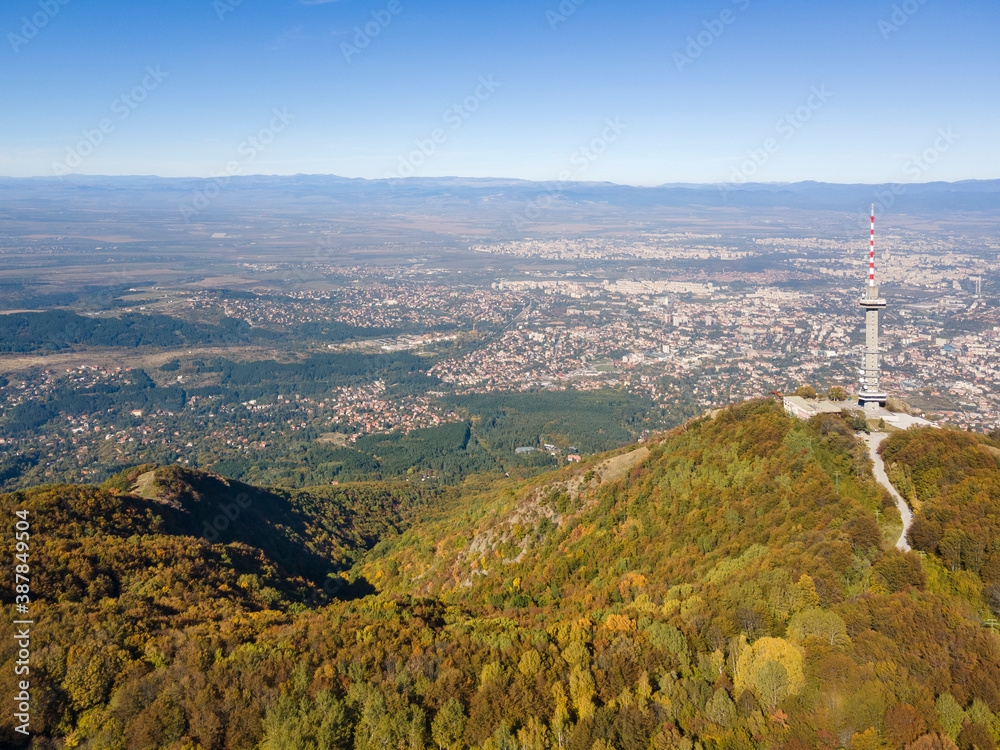 Kopititoto tower, Vitosha Mountain and city of Sofia, Bulgaria