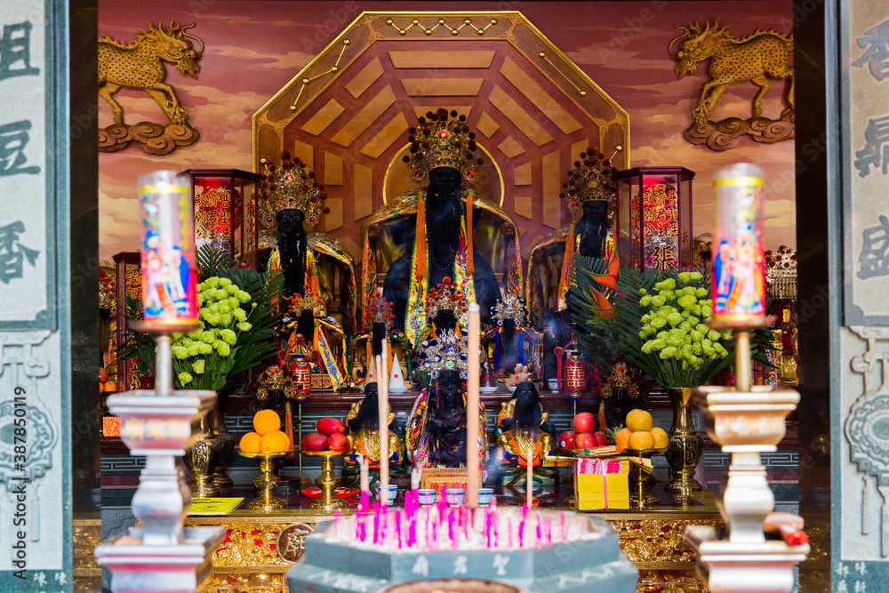 Tainan, Taiwan, Asia, October 12, 2019 Ancient deities at the altar in a Taiwanese temple