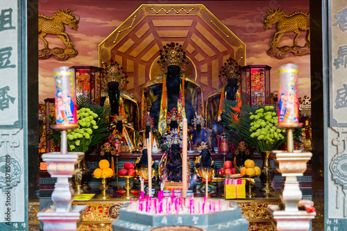 Tainan, Taiwan, Asia, October 12, 2019 Ancient deities at the altar in a Taiwanese temple
