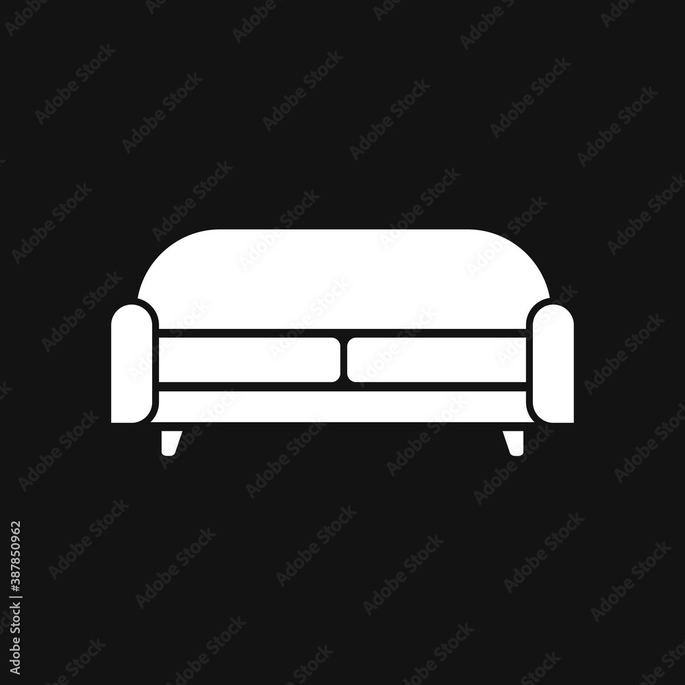 Sofa icon isolated on black background. Couch for living room. Flat design Sofa icon isolated on black background. Couch for living room. Flat design