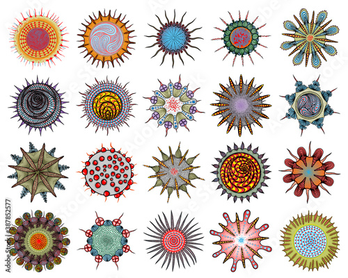 Coronavirus disease Covid 19 infections, pathogenic organisms with DNA or RNA in the middle, art drawing. Infectious agents or contagious respiratory pathogens influenza. Virus cells vector.