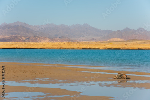 Desert landscape and salt lake in national park Ras Mohammed, Sinai, Egypt.