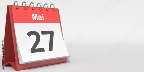 May 27 date written in German on the flip calendar page. 3d rendering