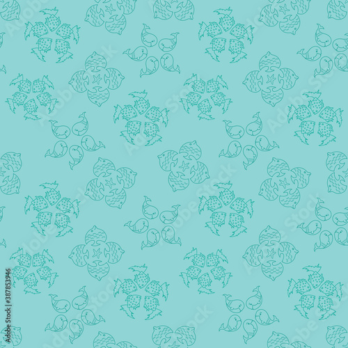 Vector aqua green sea animals seamless pattern background