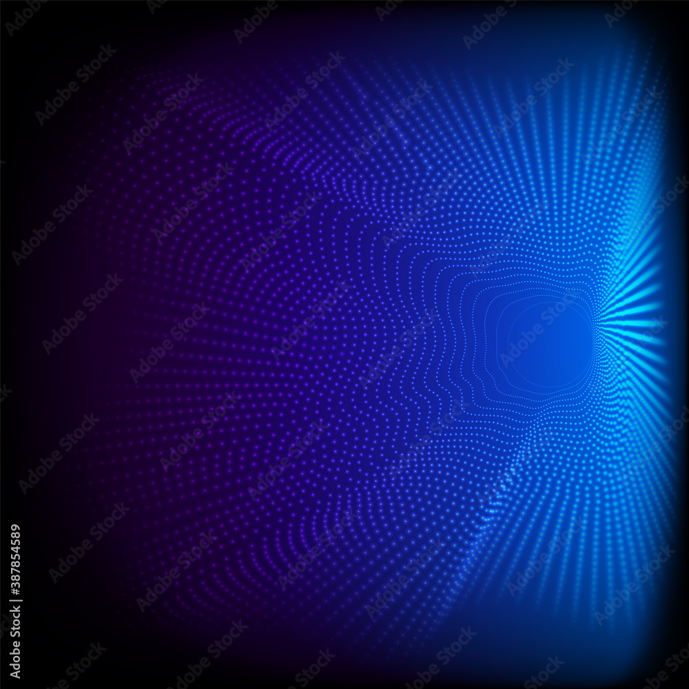 Abstract dynamic dots wave 3D pattern particles on blue background and texture Big data Digital rendering Vector illustration