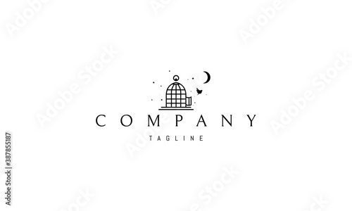 Vector logo on which an abstract image of a bird freed from a cage on a background of stars.