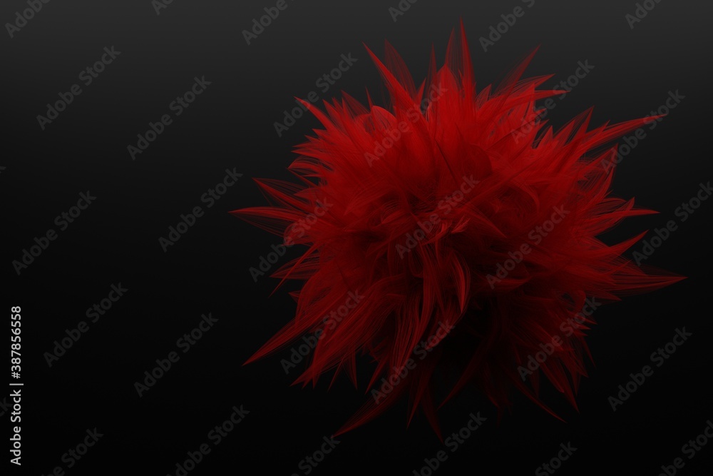 Big red fur ball on a dark background, 3D rendering Big red fur ball on a dark background, 3D rendering