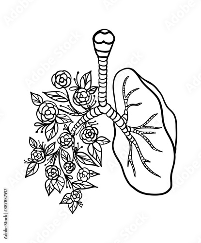 Abstract floral lungs leaves print anatomical drawing poster human
