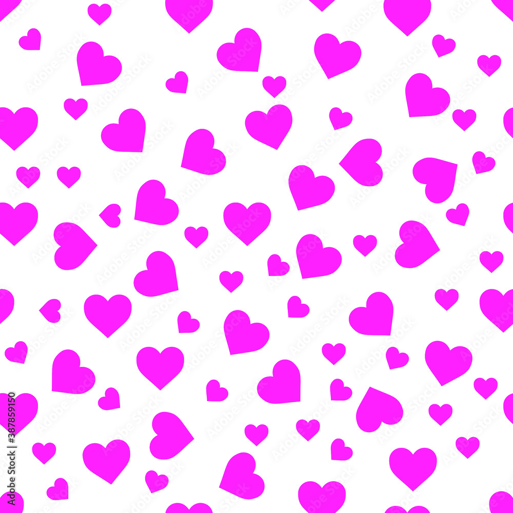 Mixed placed red heart shape and repetitive pattern structure on white background. seamless heart pattern