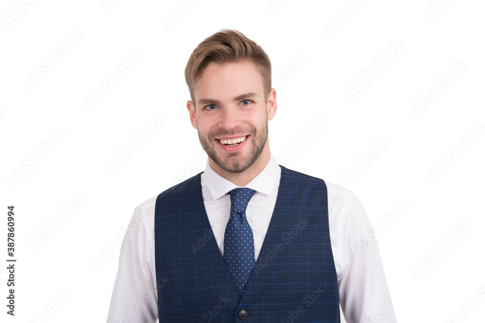 Happy handsome business manager smile with healthy teeth isolated on white, dental Happy handsome business manager smile with healthy teeth isolated on white, dental
