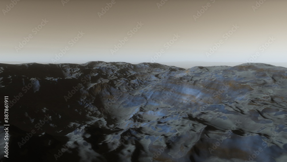 Fantastic digital surface of a distant planet, arial digital landscape, science fiction landscape 3d render Fantastic digital surface of a distant planet, arial digital landscape, science fiction landscape 3d render