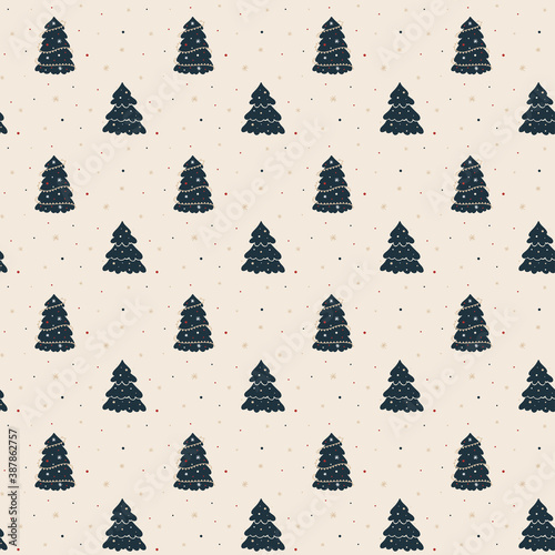 Christmas seamless vector pattern with trees. Xmas winter poster collection. Can be used for wallpaper, pattern fills, surface textures, fabric prints.