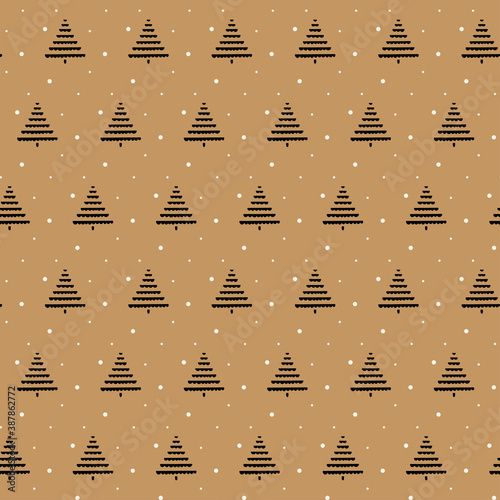 Christmas seamless vector pattern with doodle trees and snow. Xmas holiday poster collection. Can be used for wallpaper, pattern fills, surface textures, fabric prints.