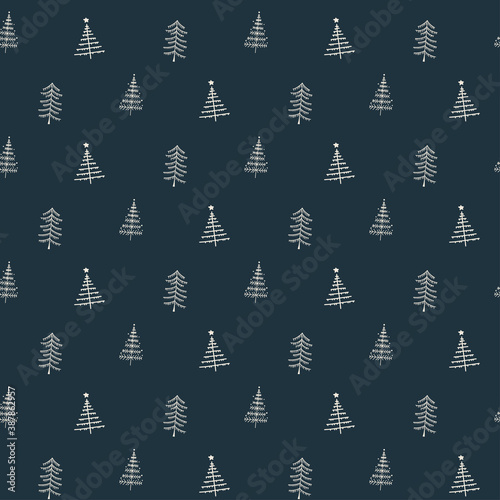 Winter seamless vector blue pattern with pines. Xmas winter poster collection. Can be used for wallpaper, pattern fills, surface textures, fabric prints.