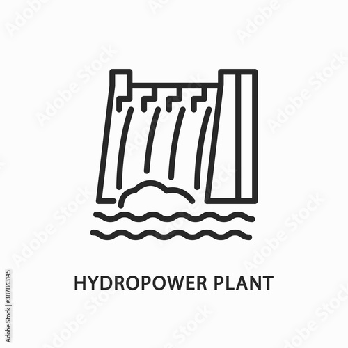 Hydropower plant line flat icon. Vector illustration alternative renewable energy sources.
