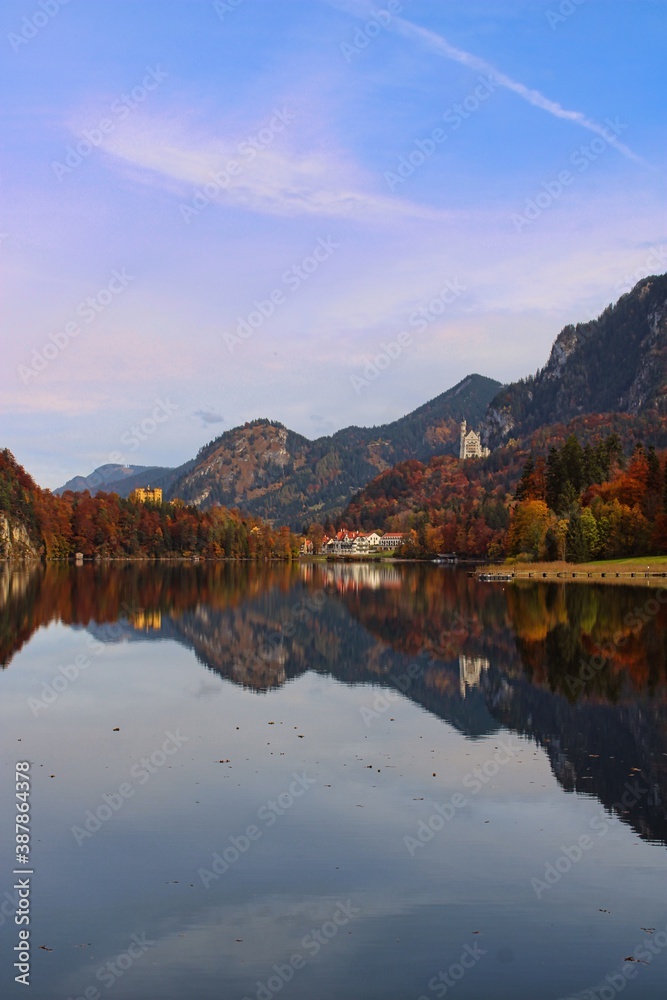 Great landscape views around Alpsee and Neuschwanstein castle in autumn