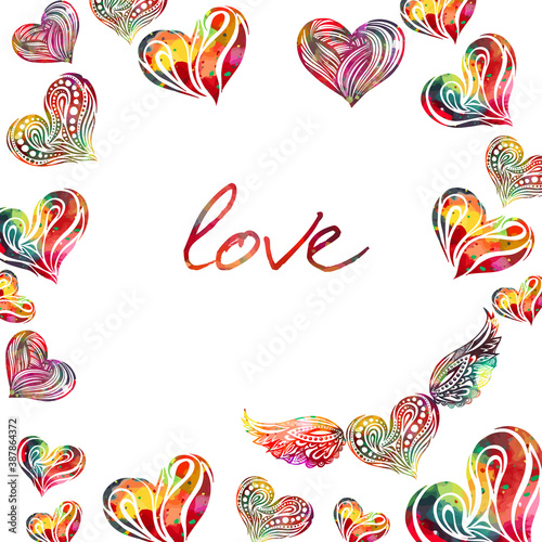 Frame of multicolored hearts. Happy Valentine's Day. Vector illustration