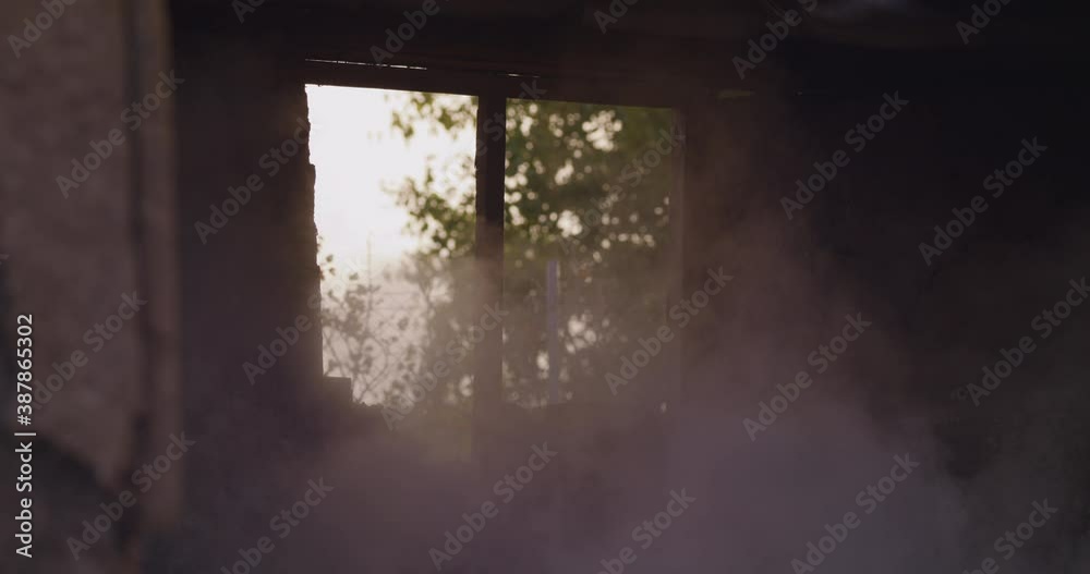 Soldier clearing abandoned cabin with grenade Soldier clearing abandoned cabin with grenade