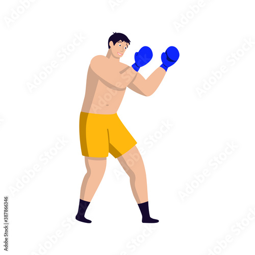 Male boxer in the defense stance. Vector illustration in a flat style on the theme of sports.