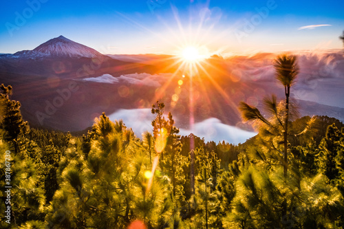 Romantic sunlight an a endless view. The beautyful canary island nature over the valley of La Orotava photo