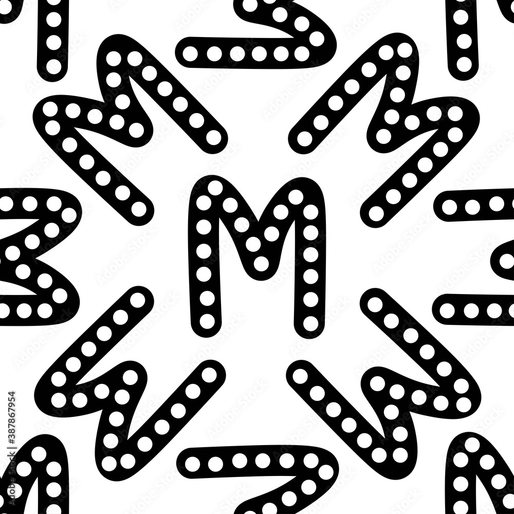 Outline seamless pattern with polka-dot russian alphabet letter on white background. Cute black and white font in flat style. Geometric letter print.
Stock vector illustration for design, decor