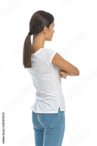 Back side view casual woman holding hands folded © Viorel Sima