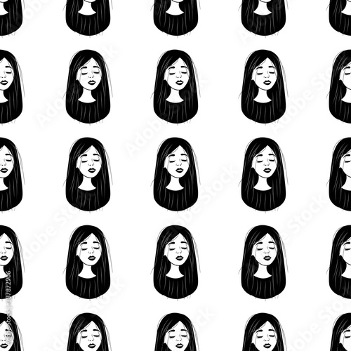 Seamless pattern with outline gorgeous avatars
girls on a white background. Profile of a young woman in front in a flat style. Joyful relaxed faces of people.
Stock vector illustration for design