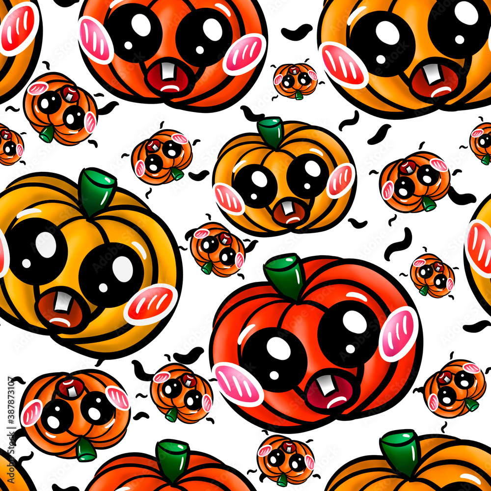 pattern for halloween. funny pumpkins on white background